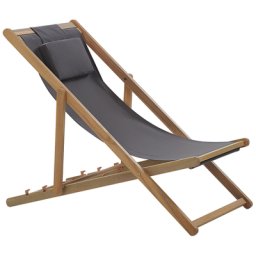 Liegestuhl Akazienholz mit grauem Bezug zusammenklappbar Balkon Terrasse
