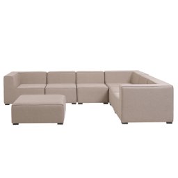 Lounge Set Beige Polsterbezug Modular 7-teilig Linksseitig Ecksofa mit Ottomane Outdoor u. Indoor für 7 Personen Garten Terrasse Wintergarten