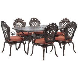 Set Gartenmöbel Tisch 6 Stühle Dunkelbraun Aluminium Elegante Retro-Optik