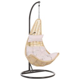 Hängesessel Beige Polyrattan mit Stahlgestell inkl. Sitz- und Kopfkissen modern Boho Wohnzimmer Terrasse Kinderzimmer Balkon