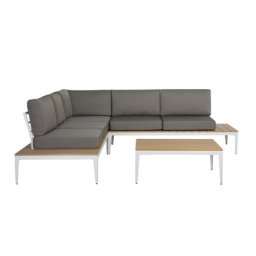 Lounge Set Weiß/ Grau Kunstholz Aluminium 5-Sitzer inkl. Auflagen Modern Terrasse Outdoor