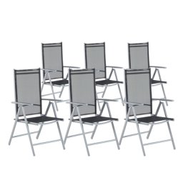 Gartenstuhl Schwarz 6er Set aus Aluminium Verstellbar Modern
