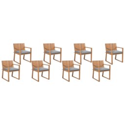 Gartenstuhl 8er Set Hellbraun Grau Akazienholz mit Sitzkissen Armlehnen Terrasse Outdoor