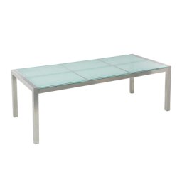 Gartentisch silber Sicherheitsglas Eis-crashglas Edelstahl 220 x 100 cm modern Outdoor