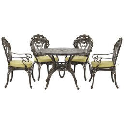 Gartenset Balkonset Bistromöbel 1 Tisch 4 Stühle Dunkelbraun Aluminium Retro-Optik 2 Sitzkissen