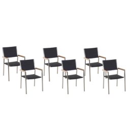 Gartenstühle 6er Set Schwarz / Silber Polyrattan Edelstahl Modern Terrasse Outdoor