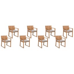 Gartenstuhl 8er Set Hellbraun Taupe Akazienholz mit Sitzkissen Armlehnen Terrasse Outdoor
