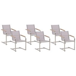 Gartenstuhl Beige Edelstahl 6er Set mit Textilbespannung Moderner Look Gartenausstattung Terrasse Balkon Gartenmöbel