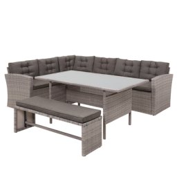 Gartenmöbel Set Grau Rattan Sicherheitsglas Textil inkl. Kissen 8-Sitzer Terrasse Outdoor Modern