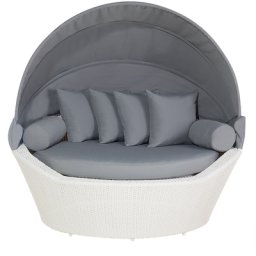 Strandkorb weiß/grau Polyrattan Baumwolle 2-Sitzer Sonnendach inkl. Kissen