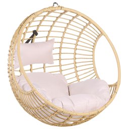 Hängesessel Beige Rattan Korbsessel inkl. Kissen Outdoor Indoor Boho Stil