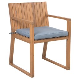 Gartenstuhl Hellbraun Blau Akazienholz mit Sitzkissen Armlehnen Rustikal Terrasse