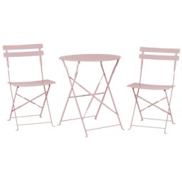 Balkonset Pastellrosa Stahl 3-teilig Runder Tisch mit 2 Stühlen Zusammenklappbar Modern Terrasse Garten Outdoor Balkon Außenbereich