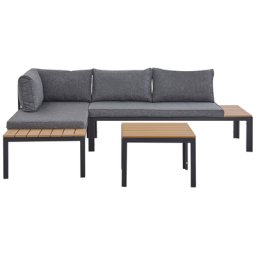 Lounge Set Grau Kunstholz Aluminium 4-Sitzer inkl. Couchtisch und Auflagen Modern Terrasse Outdoor