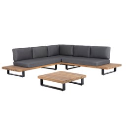 Lounge Set Hellbraun FSC-Zertifiziertes Akazienholz 5-Sitzer mit Auflagen Grau Modern Tisch 82 x 82 cm Garten Terrasse Außenbereich Outdoor
