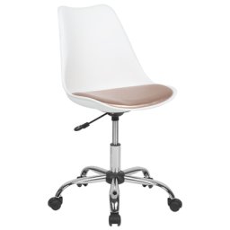 Bürostuhl Weiß/Goldrosa Kunstleder mit Rollen Höhenverstellbar Modern