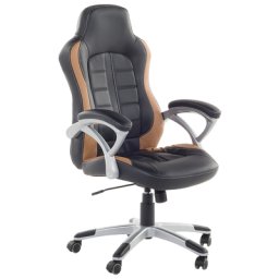 Bürostuhl Schwarz/Hellbraun Kunstleder Höhenverstellbar Gaming Büro Modern