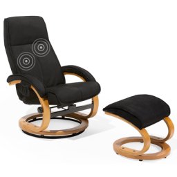 Massagesessel Schwarz Polsterbezug Holzbeine Heizfunktion Timer Fußhocker Büro Arbeitszimmer elegant