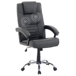 Massagesessel Schwarz Kunstleder Verschromtes Metall mit Heizfunktion Büro Arbeitszimmer elegant