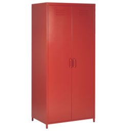 Kleiderschrank Rot Metall 76 x 50 x 171 cm mit 2 Türen 3 herausnehmbaren Fächern und Kleiderstange Wohnzimmer Schlafzimmer Flur Büro Arbeitsbereich