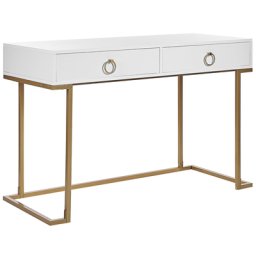Konsolentisch Weiß /Gold aus MDF-Platte Metalgestell Rechteckig Wohnzimmer Schlafzimmer Flur Modernes Design Glamour-Stil