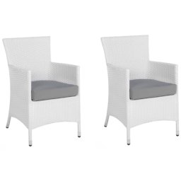 Gartenstuhl Weiß Polyrattan 2er Set inkl. Sitzkissen in Grau Modernes Design