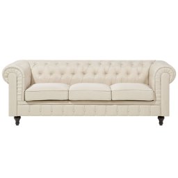 Sofa Beige Samtstoff 3-Sitzer Chesterfield Stil Glamourös Wohnzimmer