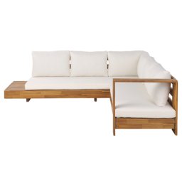 Gartenset Braun Akazienholz Polyester 5-Sitzer Zweisitzer Dreisitzer Abnehmbare Auflagen Terrasse Garten Outdoor Modern
