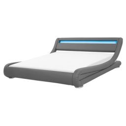 Wasserbett Kunstleder Grau 180 x 200 cm LED Beleuchtung Geschwungene Form Wärmedämmung für Dual System mit Wasserbettmatratze Elegant Modern