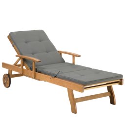 Gartenliege hellbraun Akazienholz mit Auflage graphitgrau rollbar verstellbar Landhaus Stil
