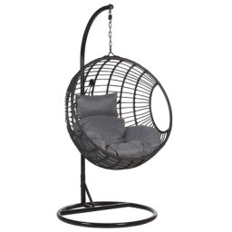 Hängesessel Schwarz Rattan mit schwarzem Stahl-Gestell inkl. Kissen Outdoor Indoor Boho Stil