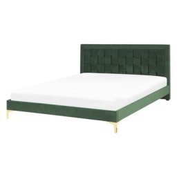 Doppelbett Dunkelgrün Samtstoff Stoff Holz 100 % Polyester Lattenrost 140 x 200 cm Retro-Stil
