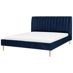 Doppelbett Marineblau Samtstoff 180 x 200 cm Schlafzimmer
