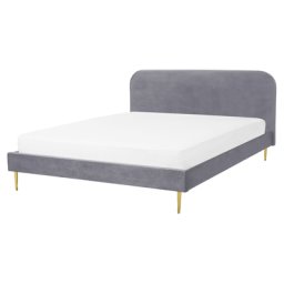 Bett Grau Samtstoff mit Lattenrost 160 x 200 cm Metallfüße Gold hohes Kopfteil Retro Glamourös Polsterbett Doppelbett Schlafzimmer