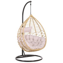 Hängesessel Beige Rattan mit schwarzem Gestell aus Stahl inkl. Kissen Outdoor Indoor Boho Stil