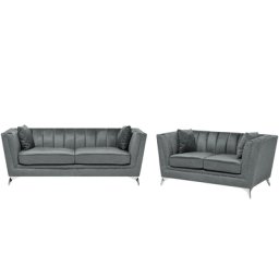 Sofa Set Grau Samtstoff Sitzgruppe Glamourös Edel Zierkissen Wohnzimmer