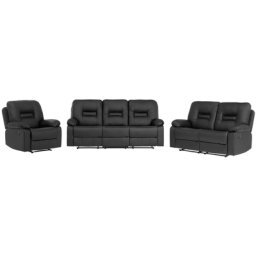 Sofa Set Schwarz Kunstleder Sitzgruppe Relaxfunktion Retro Wohnzimmer
