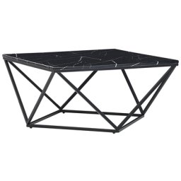 Couchtisch Schwarz MDF Marmor Optik quadratisch 80x80 cm mit schwarzem Metallgestell Modern Glamour Stil Sofatisch Wohnzimmer Salon Möbel