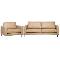 Sofa Set Beige Polsterbezug Lederoptik Sitzgruppe Minimalistisch Wohnzimmer