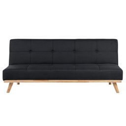 Sofa Schwarz Polsterbezug 3-Sitzer Schlaffunktion Minimalistisch Wohnzimmer