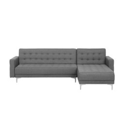 Ecksofa in Grau mit gestepptem Bezugsstoff und Schlaffunktion Linksseitig im Modernes Design