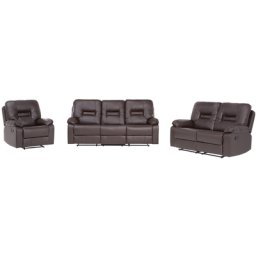 Sofa Set Braun Kunstleder Sitzgruppe Relaxfunktion Retro Wohnzimmer
