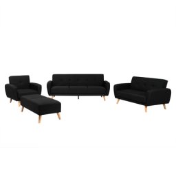 Sofa Set Schwarz Polsterbezug Sitzgruppe Minimalistisch Modern Wohnzimmer