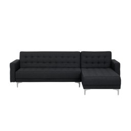 Ecksofa Dunkelgrau Polsterbezug L-Förmig Linksseitig Schlaffunktion Klassisch Wohnzimmer
