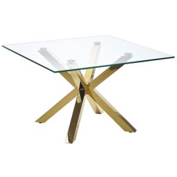 Beistelltisch Gold Transparent 70 x 70 cm Glasplatte Edelstahl Poliert Metallbeinen Quadratisch Wohnzimmer/Salon Langlebig Modernes Design