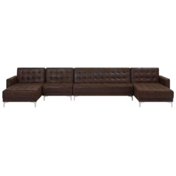 Sofa Braun Polsterbezug Lederoptik U-Förmig Wohnlandschaft Schlaffunktion Klassisch Wohnzimmer