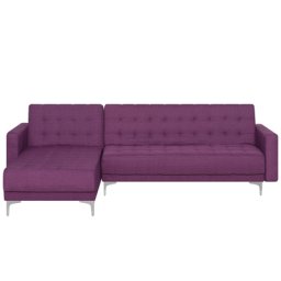 Ecksofa Violett Polsterbezug L-Förmig Rechtsseitig Schlaffunktion Klassisch Wohnzimmer