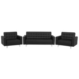 Sofa Set Schwarz Kunstleder Sitzgruppe Schlaffunktion Klassisch Wohnzimmer