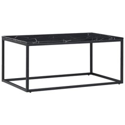 Couchtisch Schwarz 60 x 100 cm Marmor Optik Holzfurnierte MDF Tischplatte Rechteckig Modern