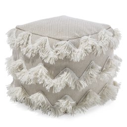 Pouf Beige Baumwolle mit Fransen Metallic Optik Quadrat Boho-Stil